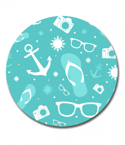 ที่รองแก้วสกรีนทรงกลม ลาย Summer พื้นสีฟ้า